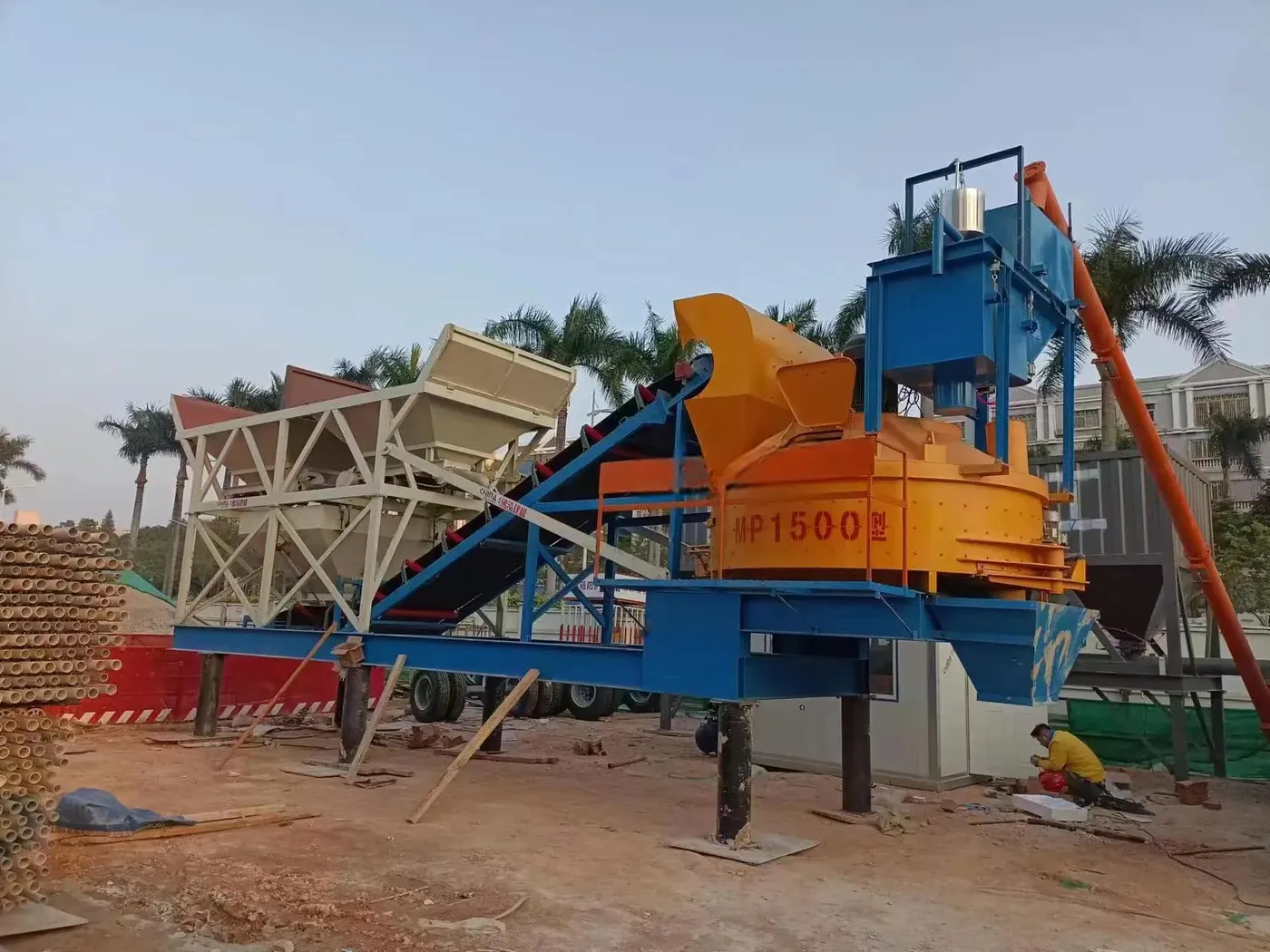 concrete equipment project site, used to display expansion and modification of existing concrete batching plant related equipment and structures