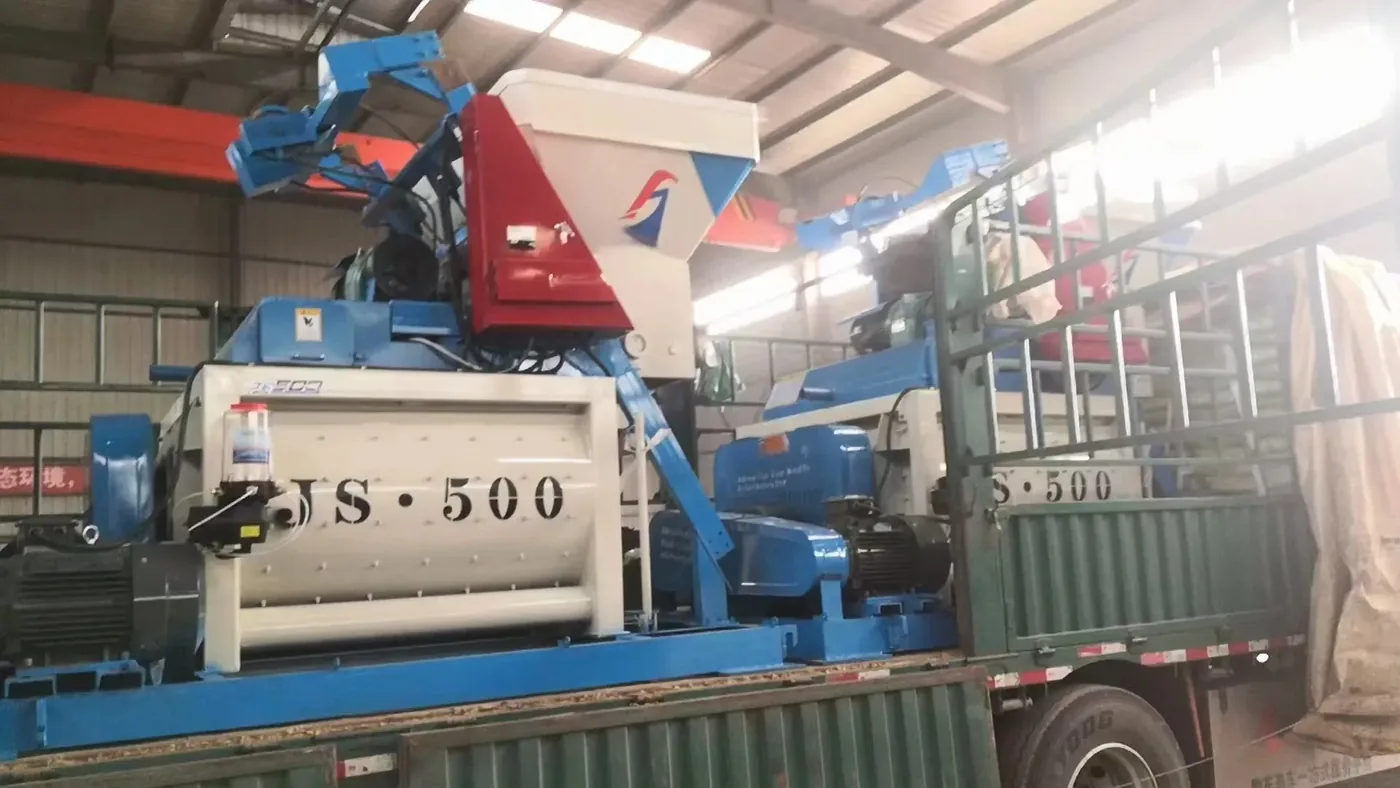 concrete equipment project site, used to display comparisons between single-line and twin-line concrete batching plant related equipment and structures