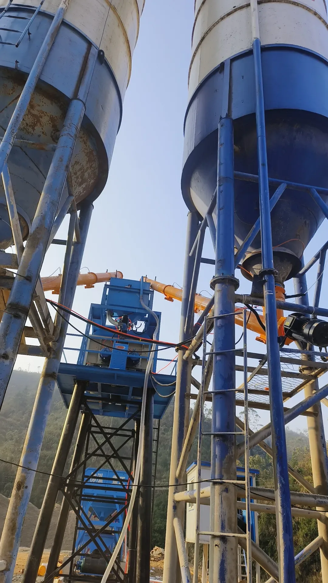concrete equipment project site, used to display twin-line concrete batching plant related equipment and structures