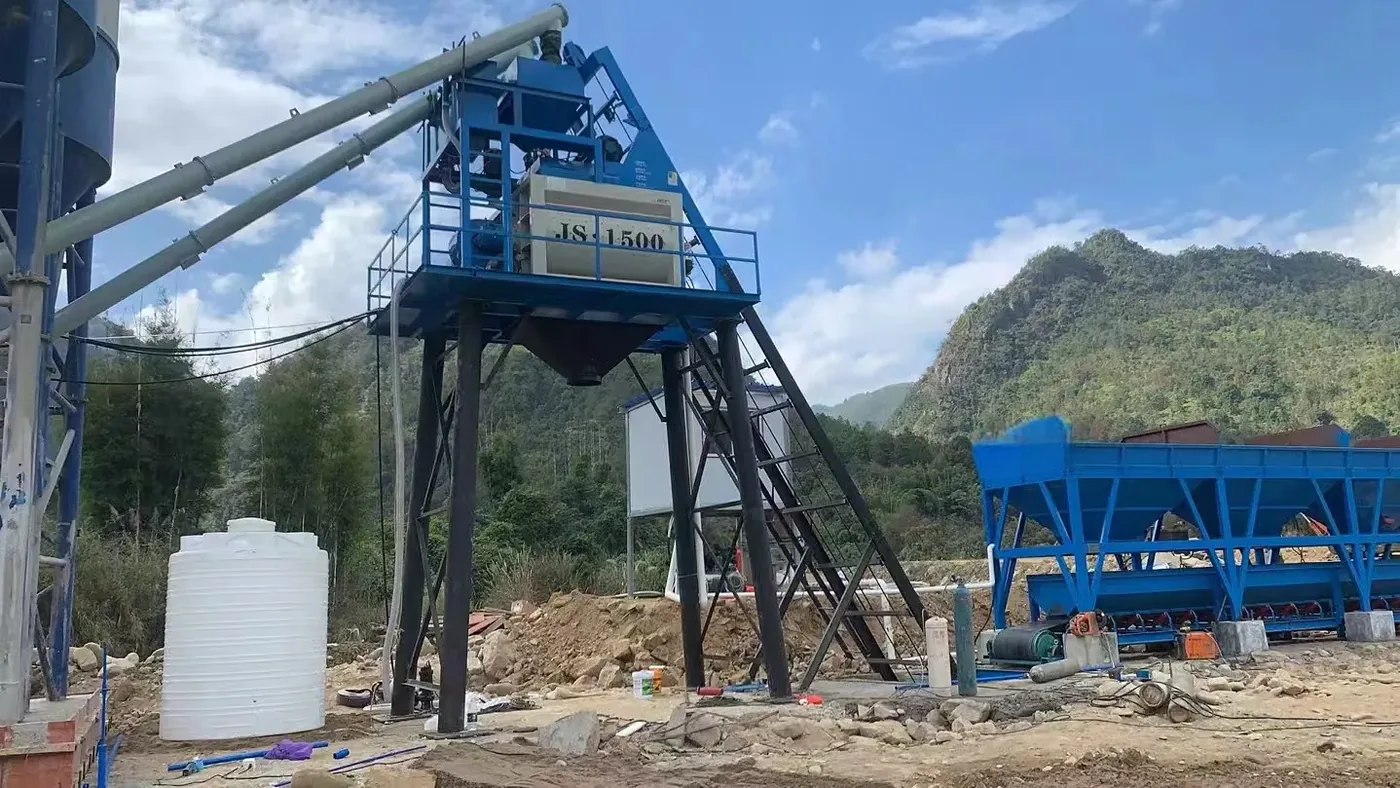 concrete equipment project site, used to display ready-mix concrete batching plant related equipment and structures.