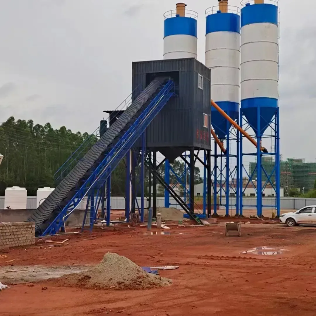 Box-type concrete mixing equipment, used to show how to control dust and noise for concrete batching plant related equipment and structures