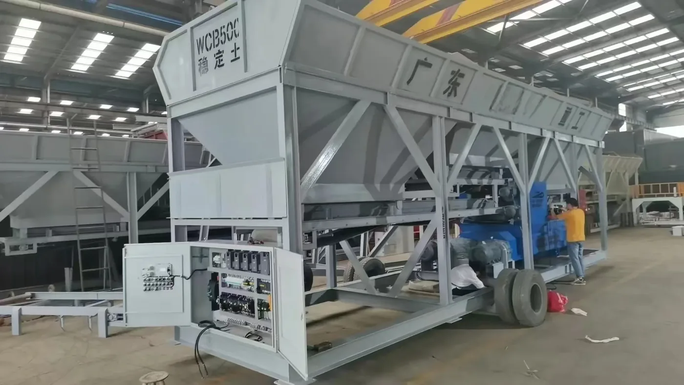 Integrated concrete mixing equipment, used to display concrete equipment packaging and international transportation related equipment and structures