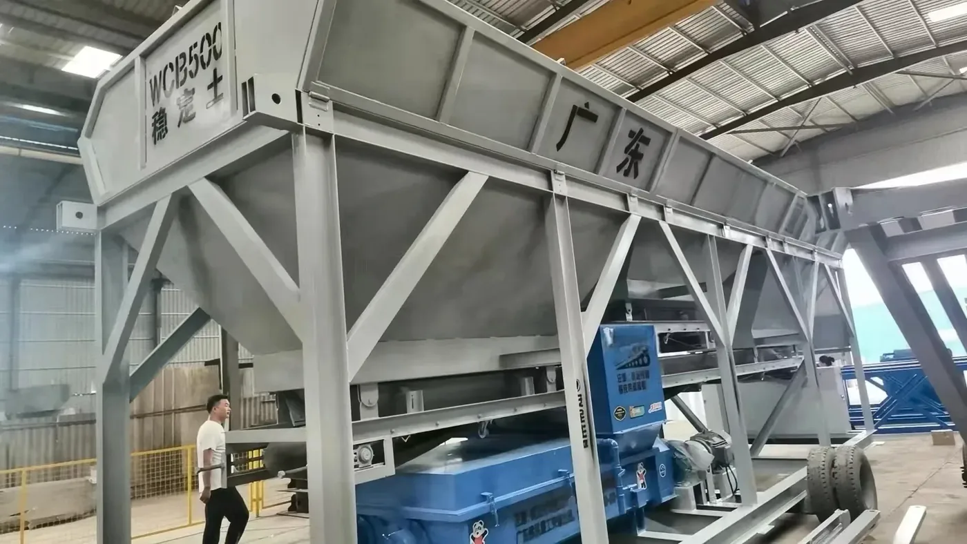 Integrated concrete mixing equipment, used to display equipment and structures related to batching plant foundations and on-site engineering.