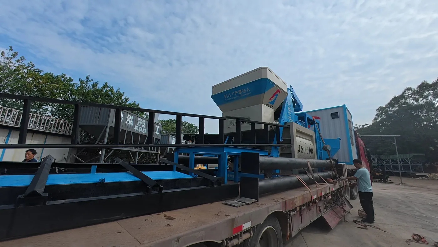 JS twin-shaft main mixer, used to show equipment and structures related to concrete batching plant maintenance checklists