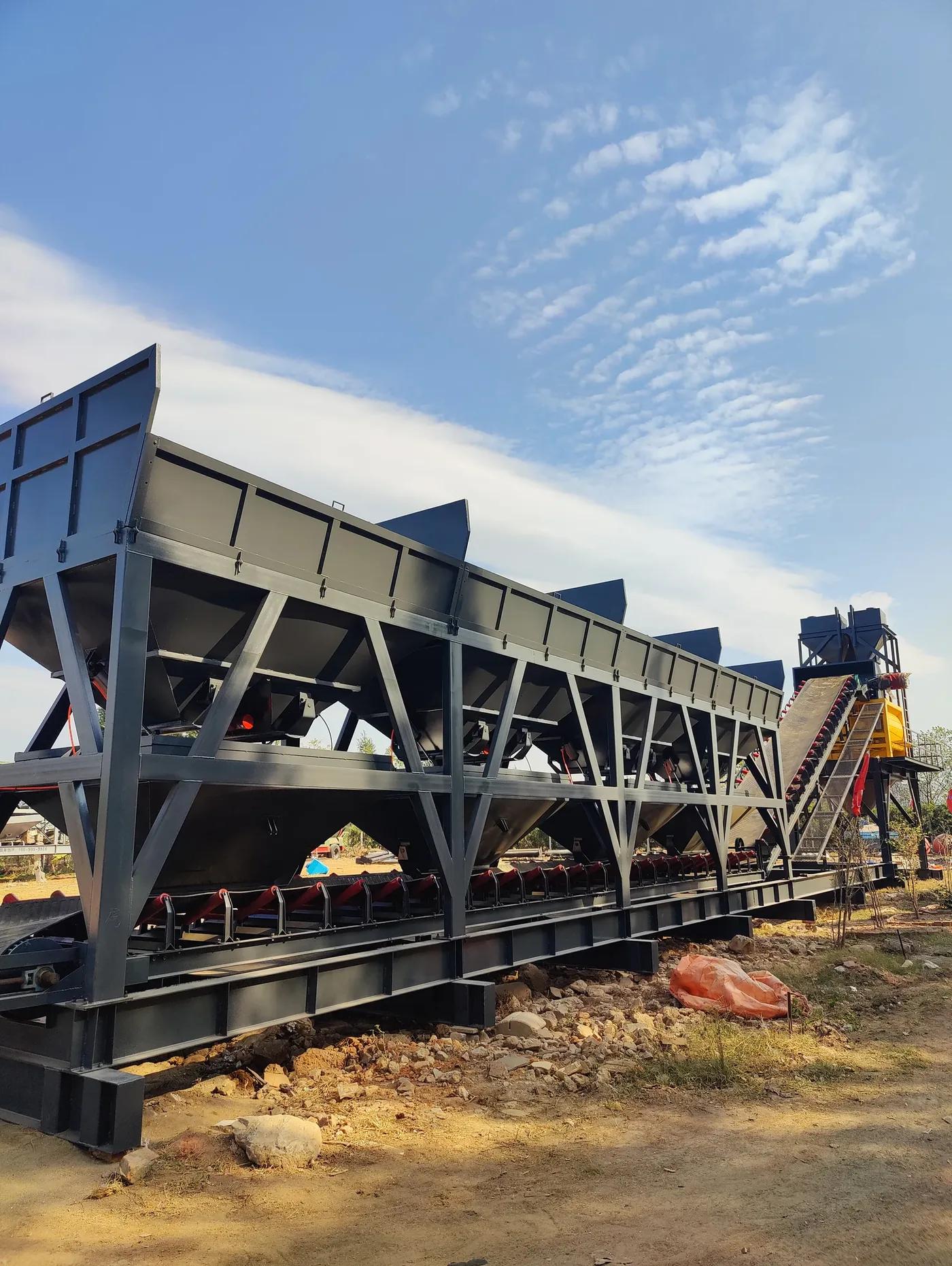 Modular batching, conveying, and mixing systems, used to show the related equipment and structures of HZS180 concrete batching plant