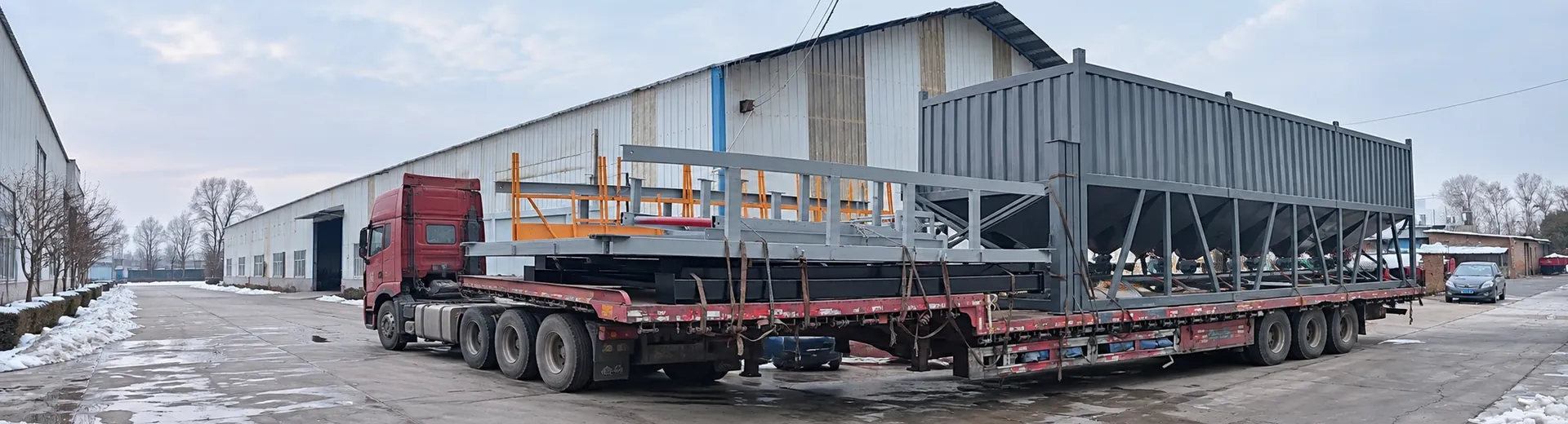 concrete mixing equipment on-site layout and installation status footage
