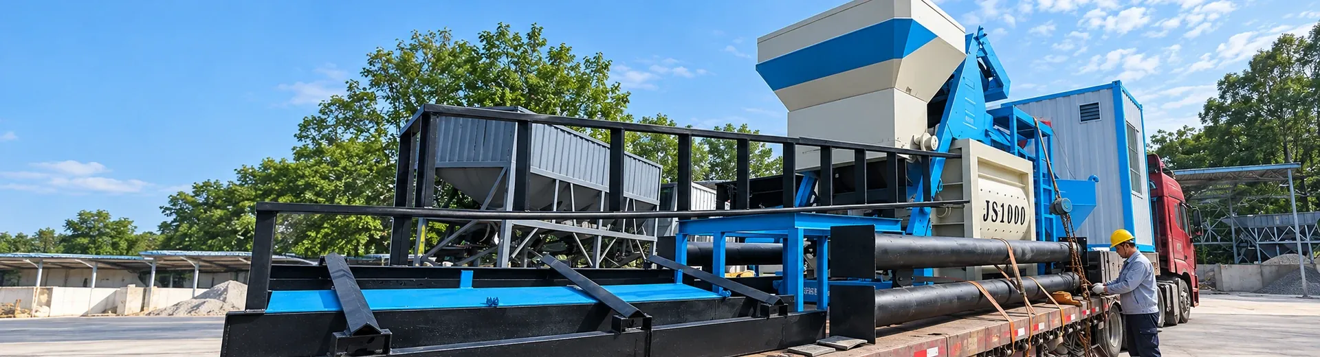 On-site photos of JS series twin-shaft concrete mixer equipment