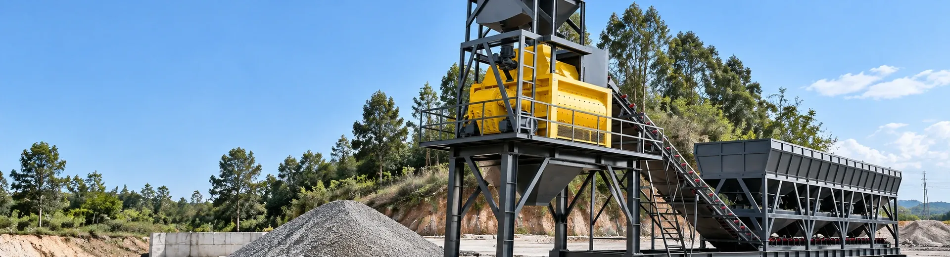 Modular concrete mixing equipment batching, conveying, and main mixer structural real shots