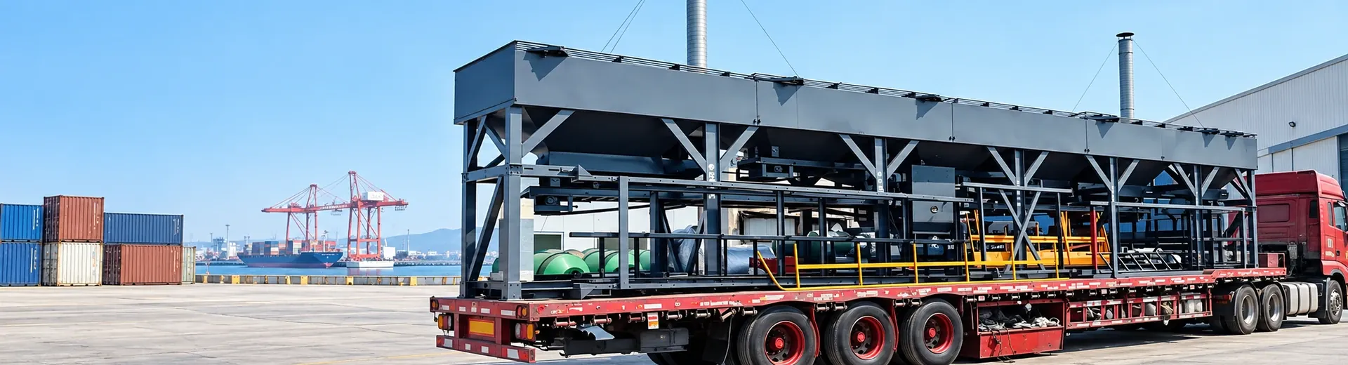 Real photos of concrete mixing equipment module loading and transportation