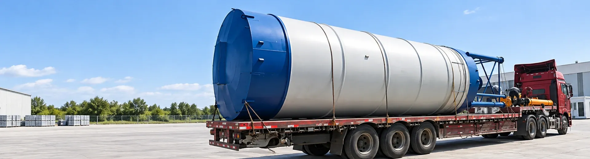On-site photos of vertical cement and powder silo silo transportation