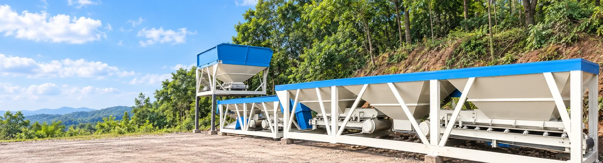 PLD aggregate batching equipment silos, feeding, and shipping structure photos