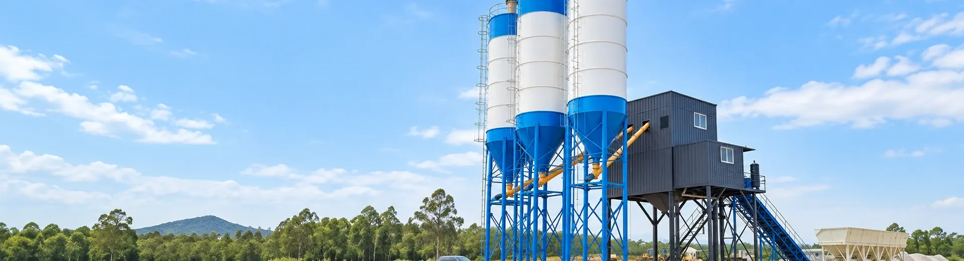 Enclosed concrete batching plant main building, conveying and powder silo live photos
