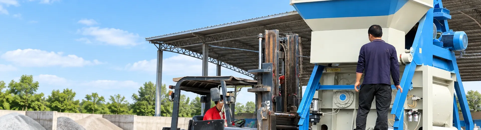 On-site photos of JS series twin-shaft concrete mixer equipment