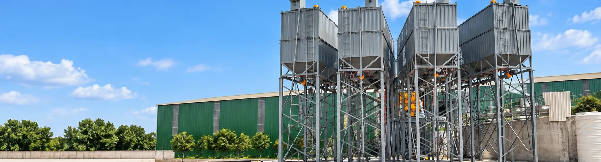 concrete mixing equipment on-site layout and installation status footage