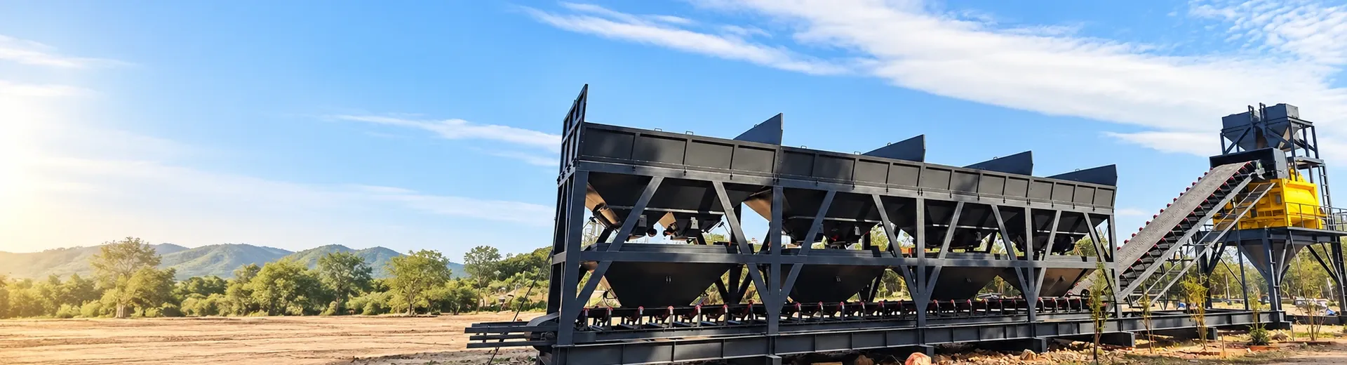 Modular concrete mixing equipment batching, conveying, and main mixer structural real shots