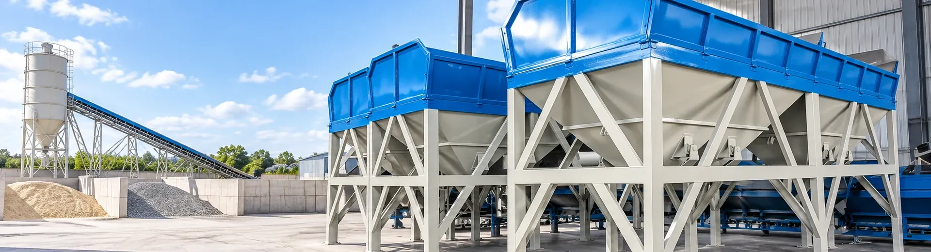 PLD aggregate batching equipment silos, feeding, and shipping structure photos