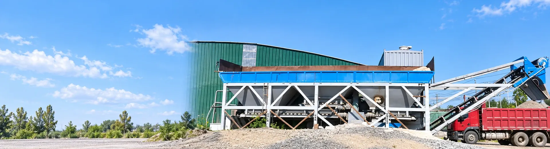 concrete mixing equipment on-site layout and installation status footage