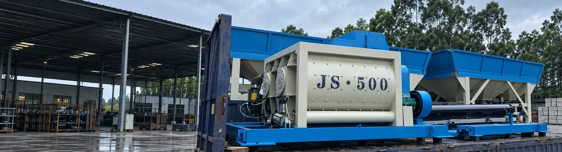 On-site photos of JS series twin-shaft concrete mixer equipment
