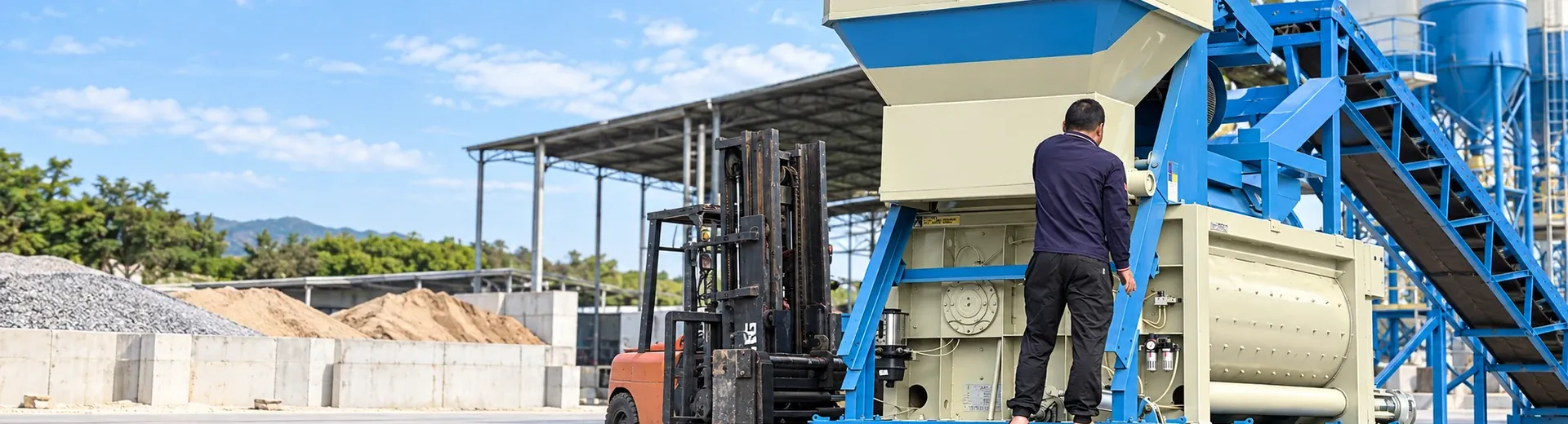 On-site photos of JS series twin-shaft concrete mixer equipment