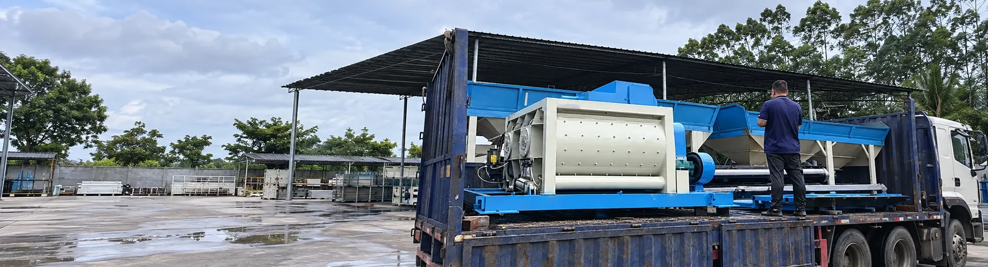 On-site photos of JS series twin-shaft concrete mixer equipment