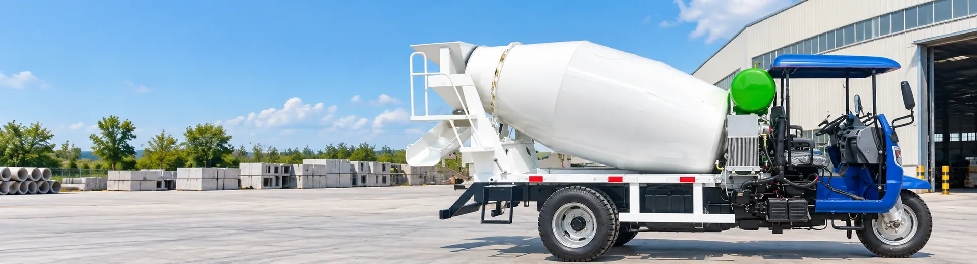 Concrete mixing and transport vehicle products and equipment structure on-site shots