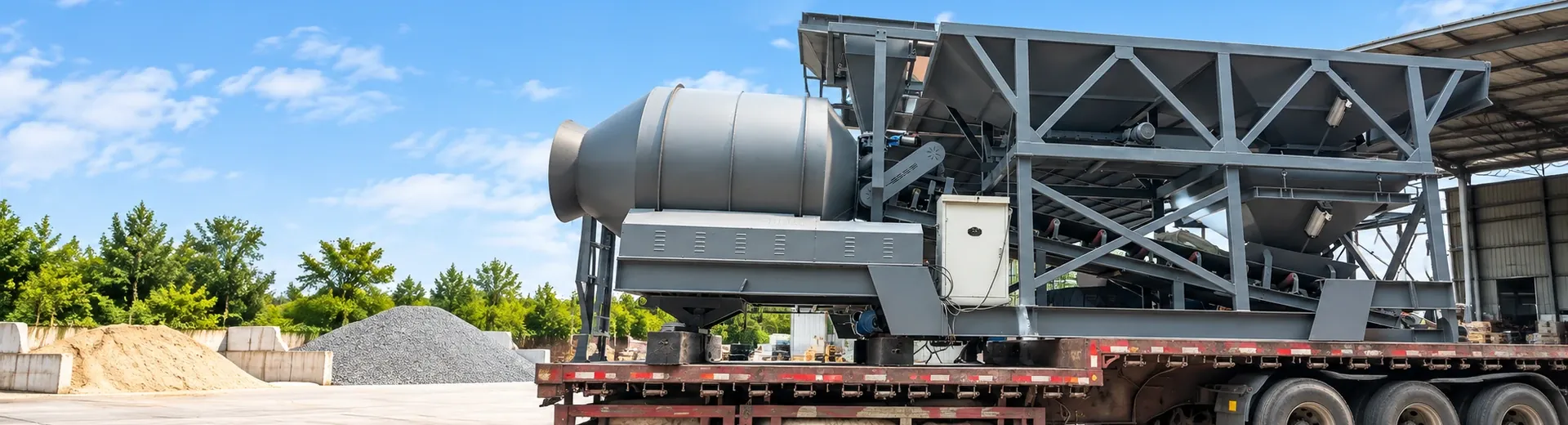 On-site photos of mobile drum concrete batching plant products and equipment structure
