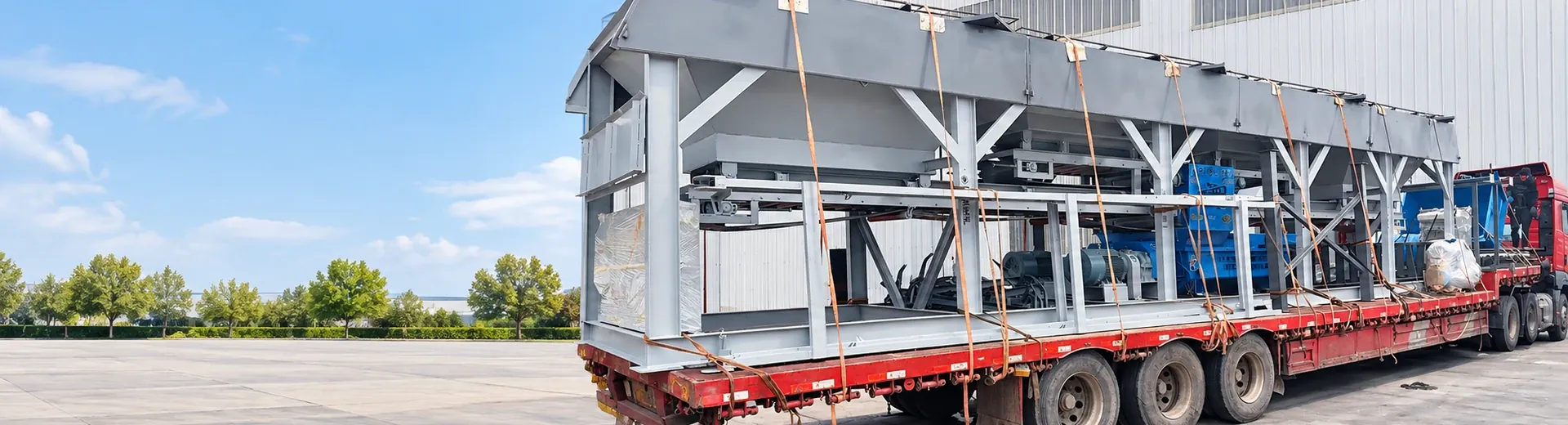 concrete mixing equipment on-site layout and installation status footage