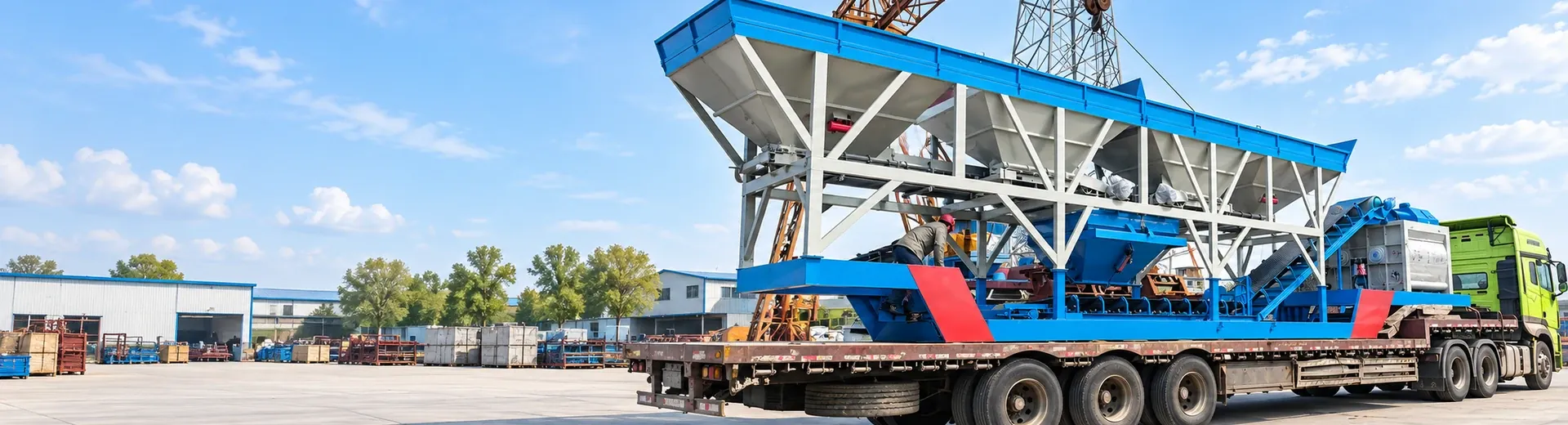 Real photos of concrete mixing equipment module loading and transportation