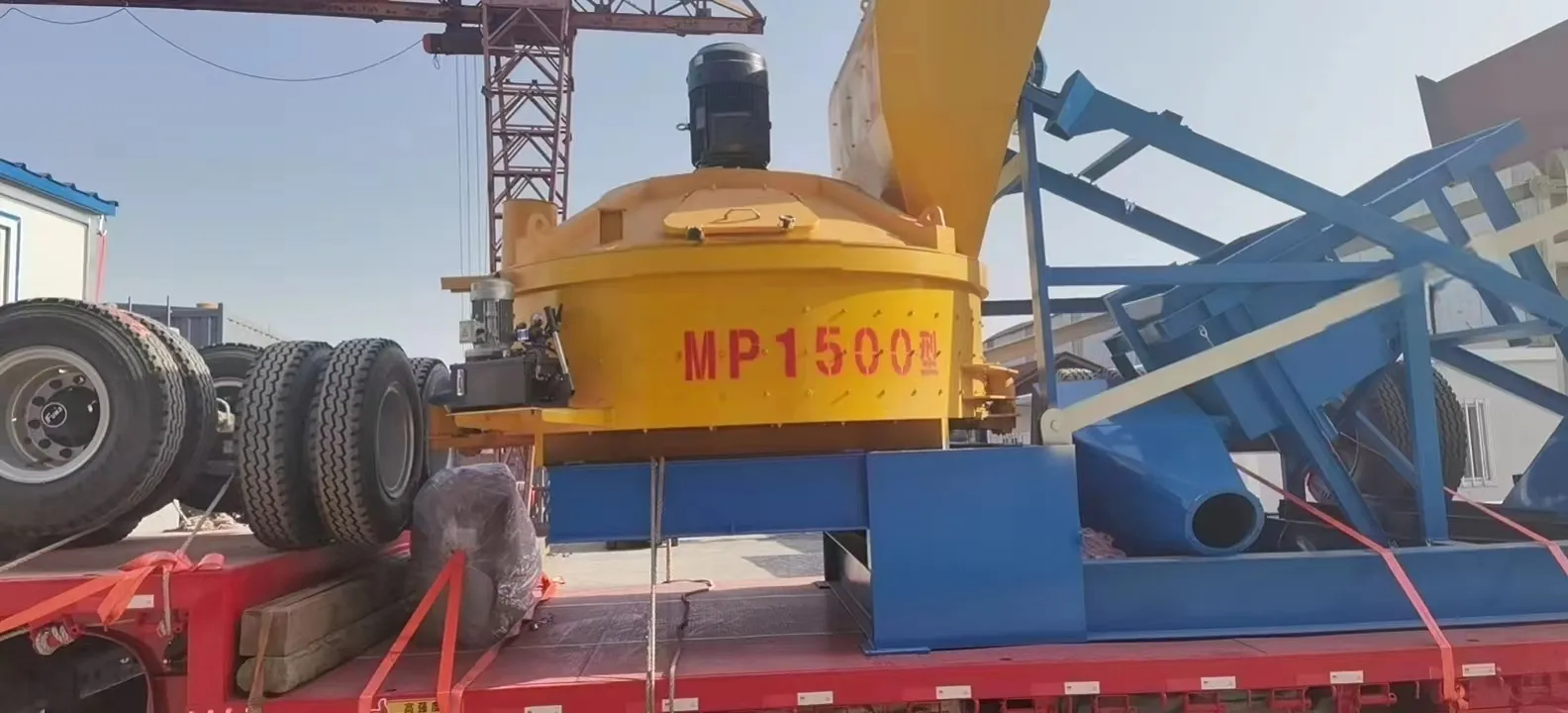 A real shot of planetary concrete main mixer shipment marked with MP1500 is visible