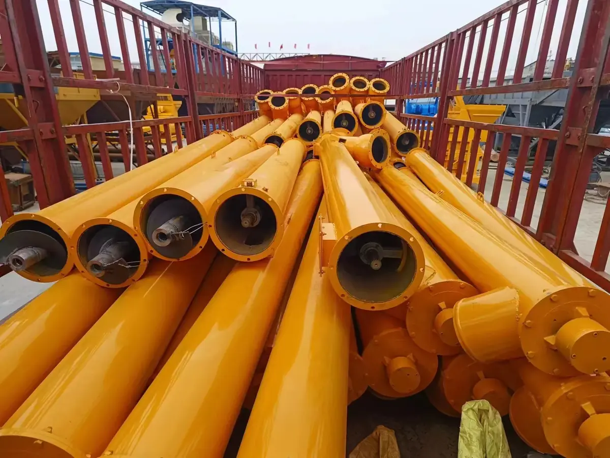 Batch tubular screw conveyor and flange ends on truck interior on-site photo