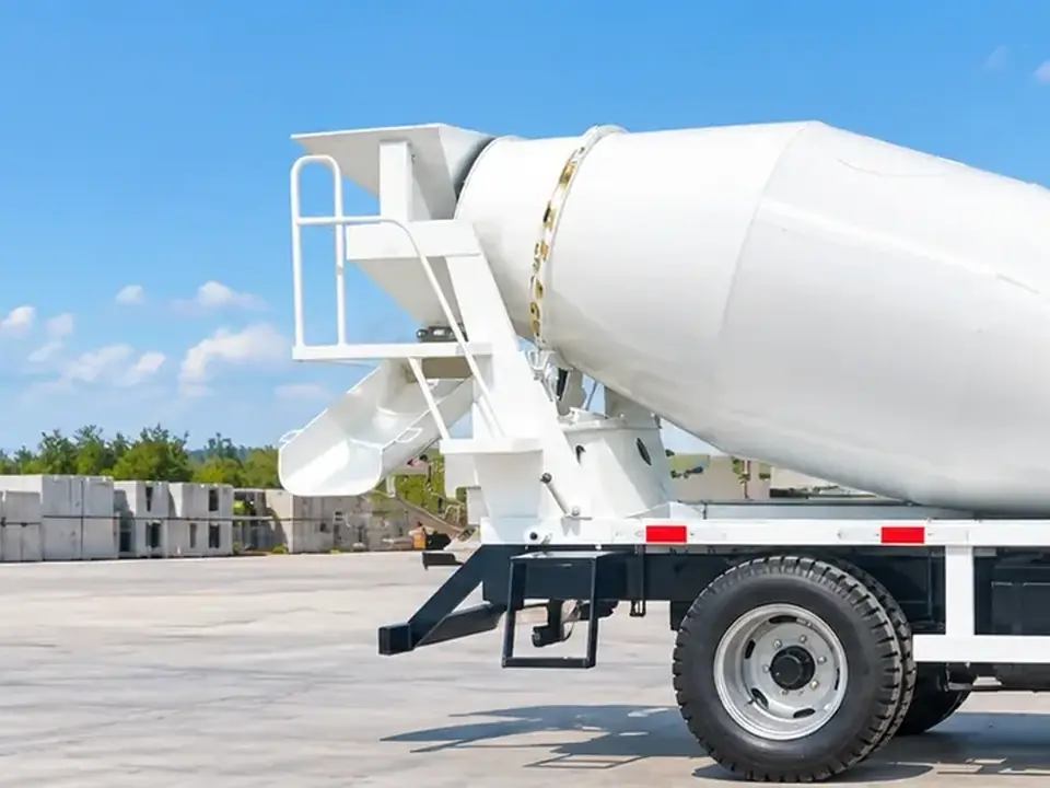 Concrete mixing and transport vehicle products and equipment structure on-site shots