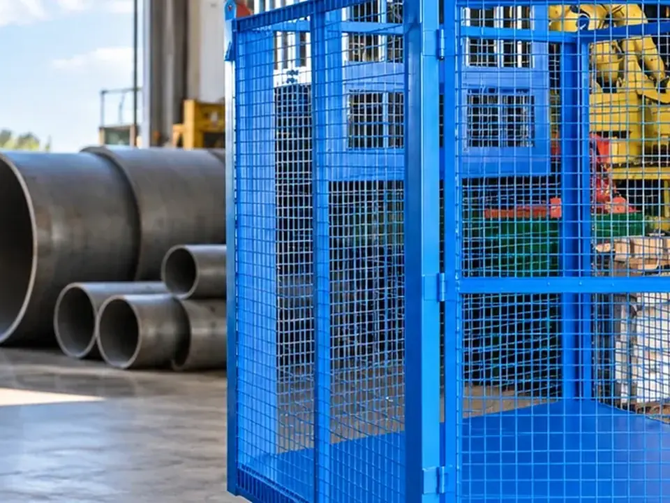 Real shots of hoist cage products and equipment structure for construction workers